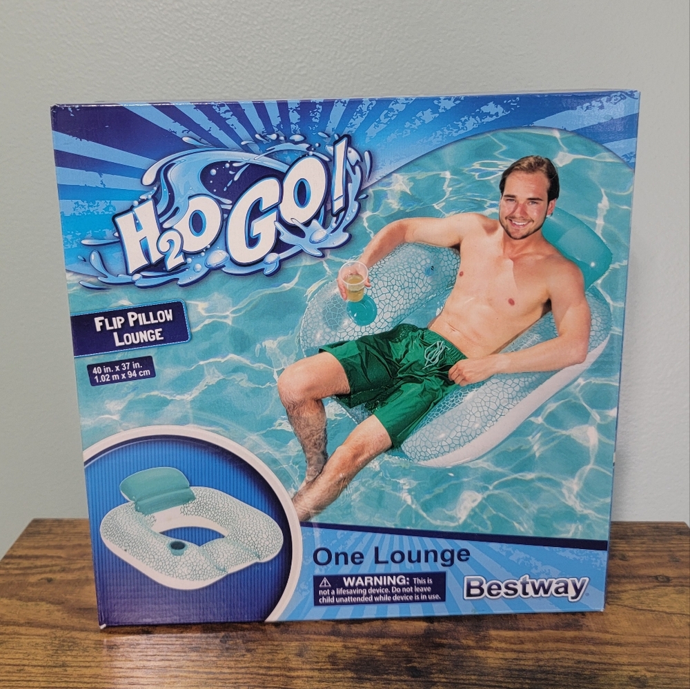 H20 Go Flip Pillow Lounge Inflatable Pool Chair‎ Float Aqua & Clear
